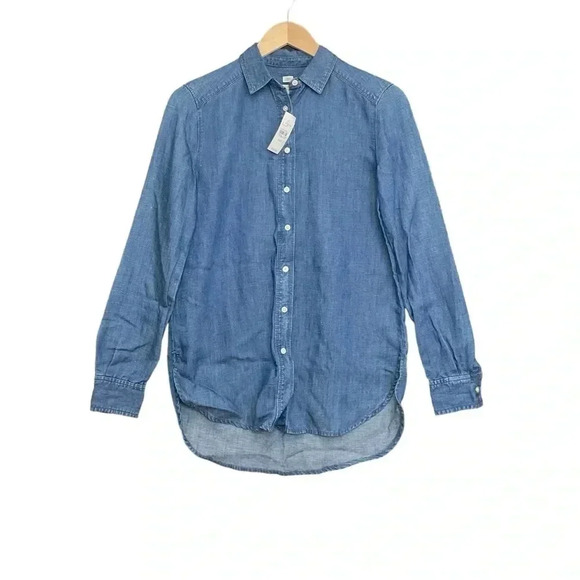 Loft Blue Chambray Linen Shirt Button Front Size XXS - Picture 1 of 6
